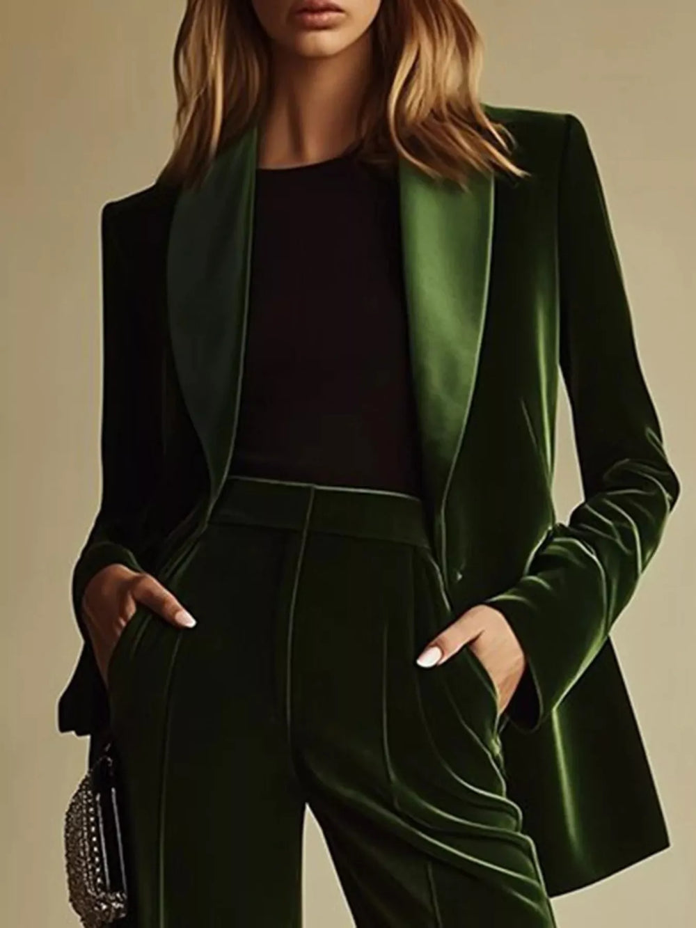 Velvet Blazer and Wide-Leg Pants Set