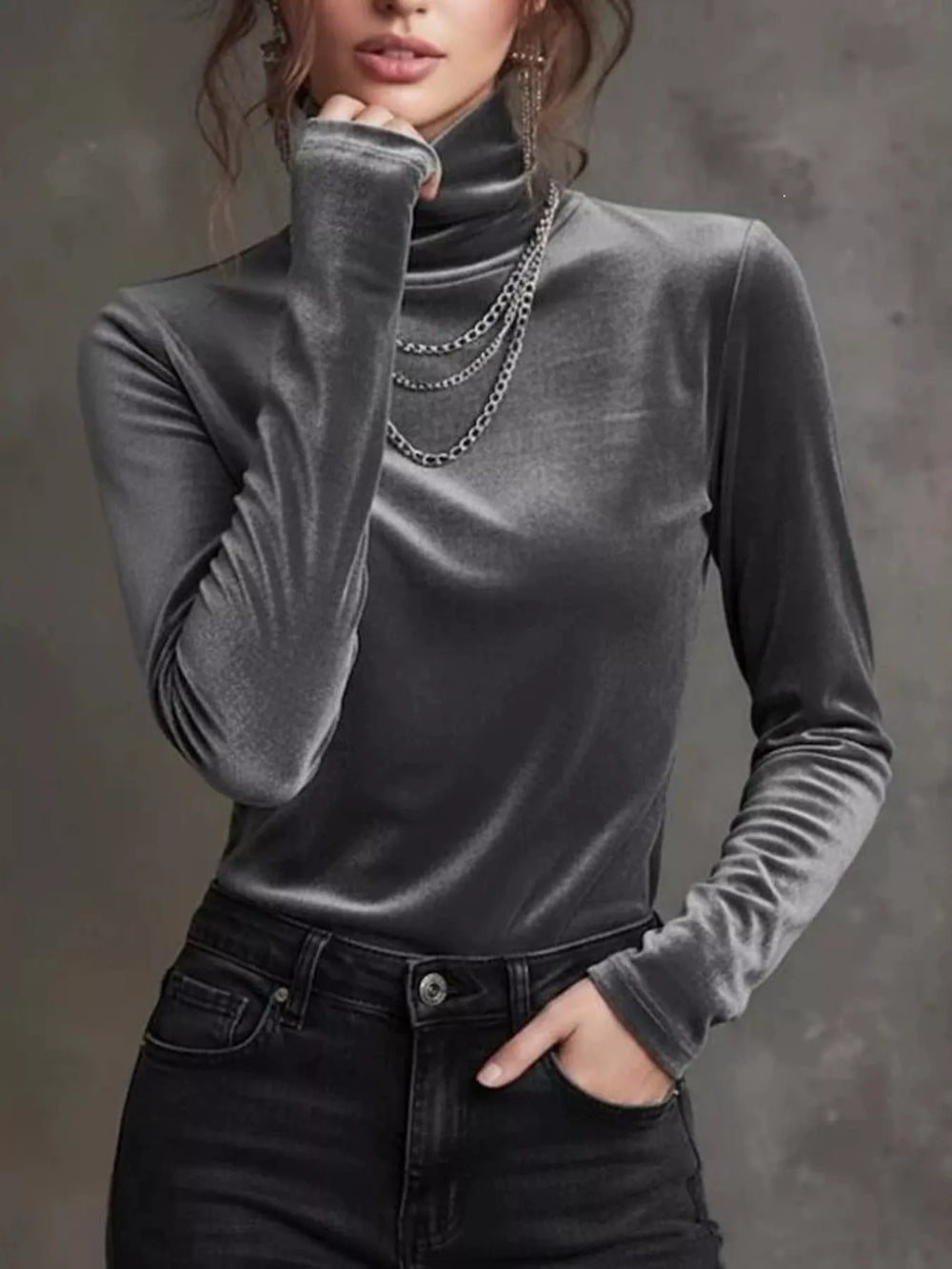 Full Size Velvet Turtleneck Long Sleeve T-Shirt Plus Size