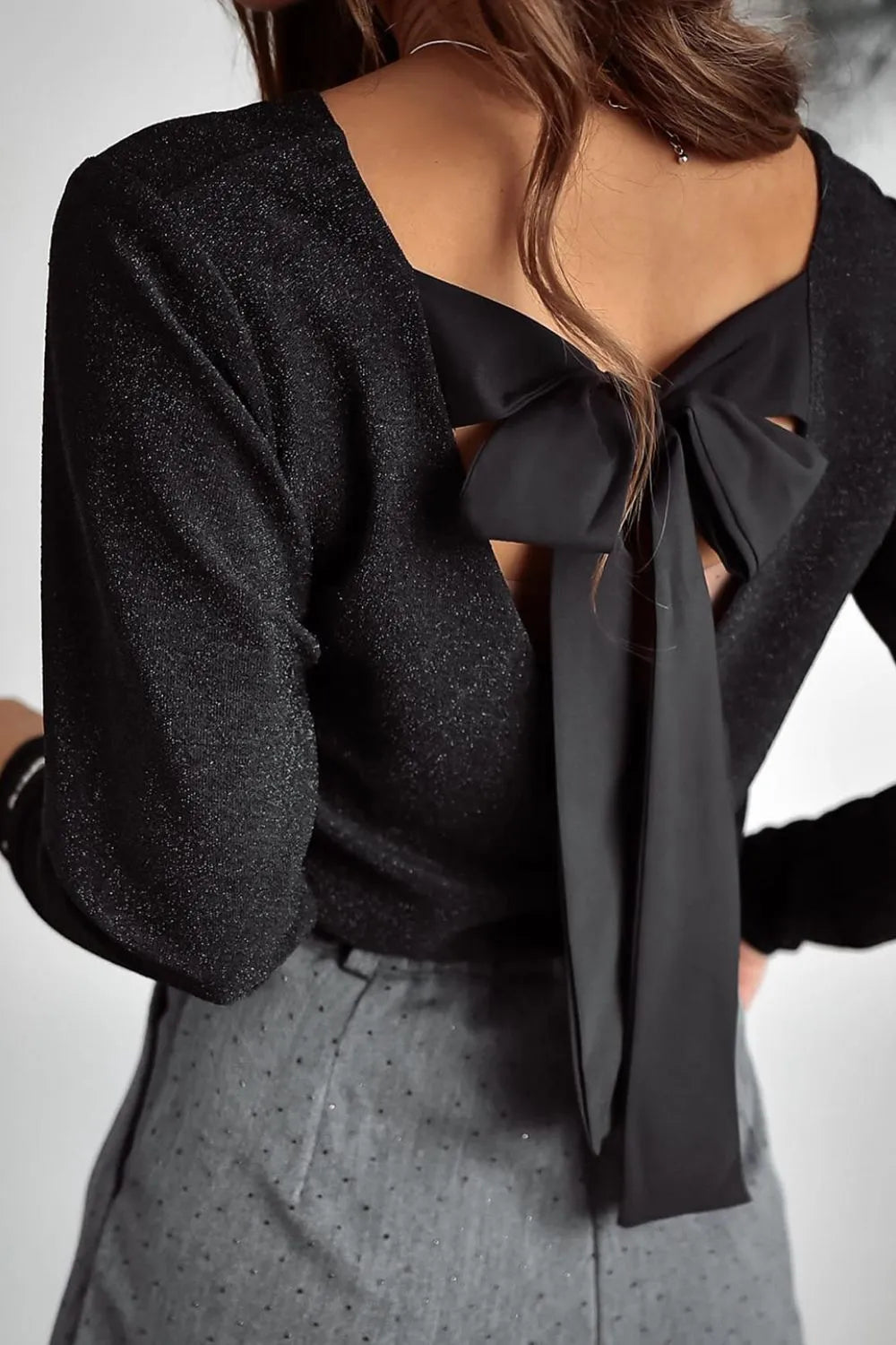 Bowknot V Neck Long Sleeve Blouse