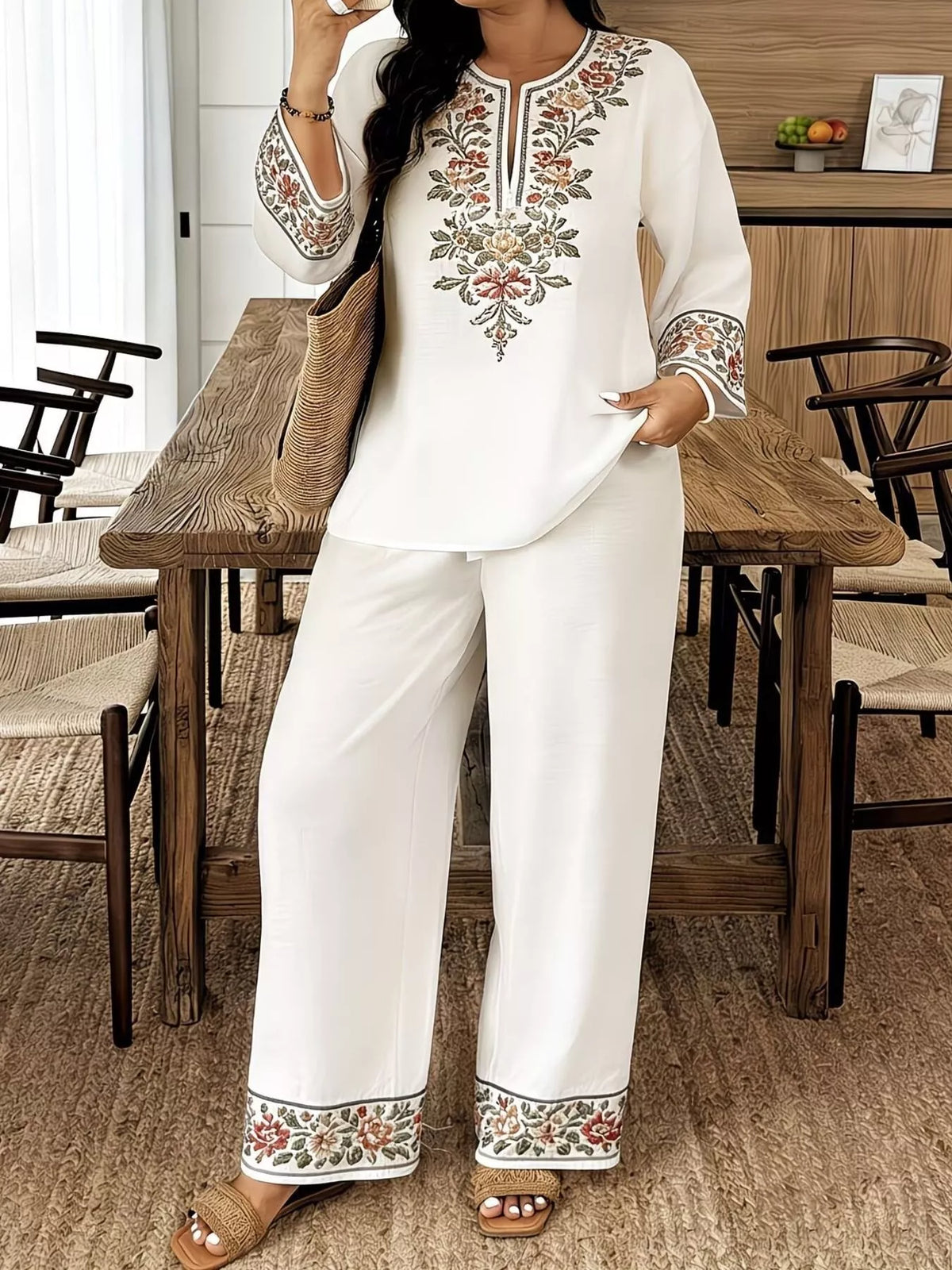 Embroidered Top & Pants Set