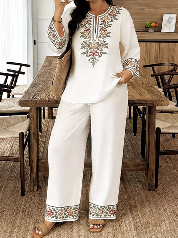 Embroidered Top & Pants Set
