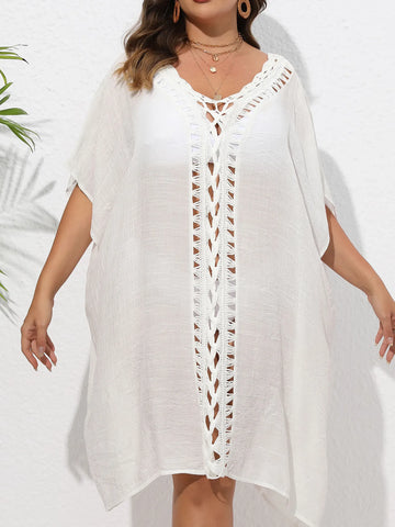 Crochet Trim V Neck Beach Cover Up Dress