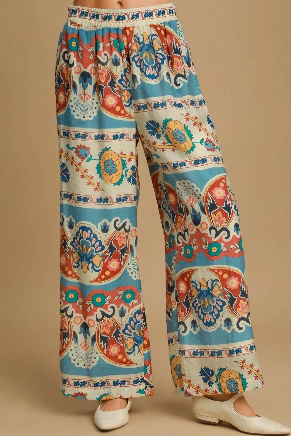 Umgee Full Size Wide Leg Border Print Pants Plus Size selected from Tailored Pants for Tailored Pants: The Line That Pulls Everything Together