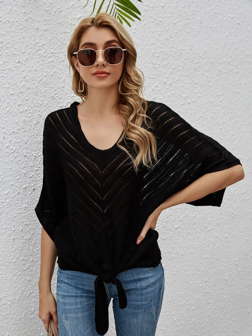 Openwork Batwing Sleeve Cover Up