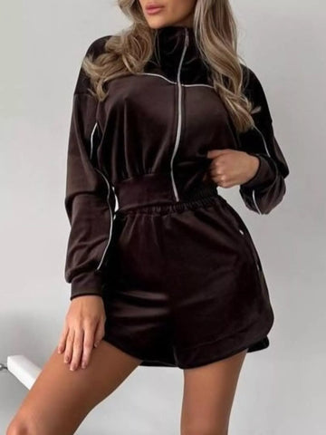 Zip-Up Outerwear and Shorts Set