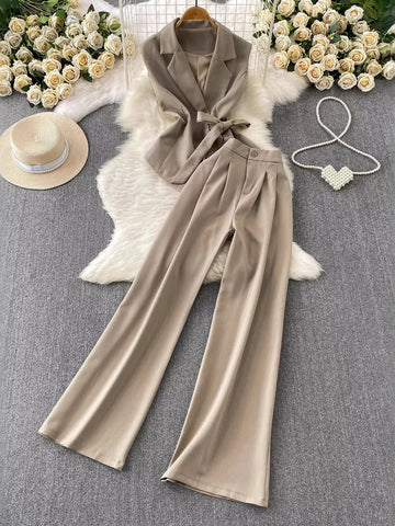 Sleeveless Blazer and Wide-Leg Pants Set