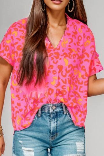 Printed V Neck Cap Sleeve Blouse
