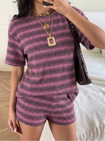 Striped Short Sleeve Top and Shorts Set