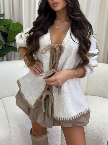 Tie Front Drop Shoulder Cardigan