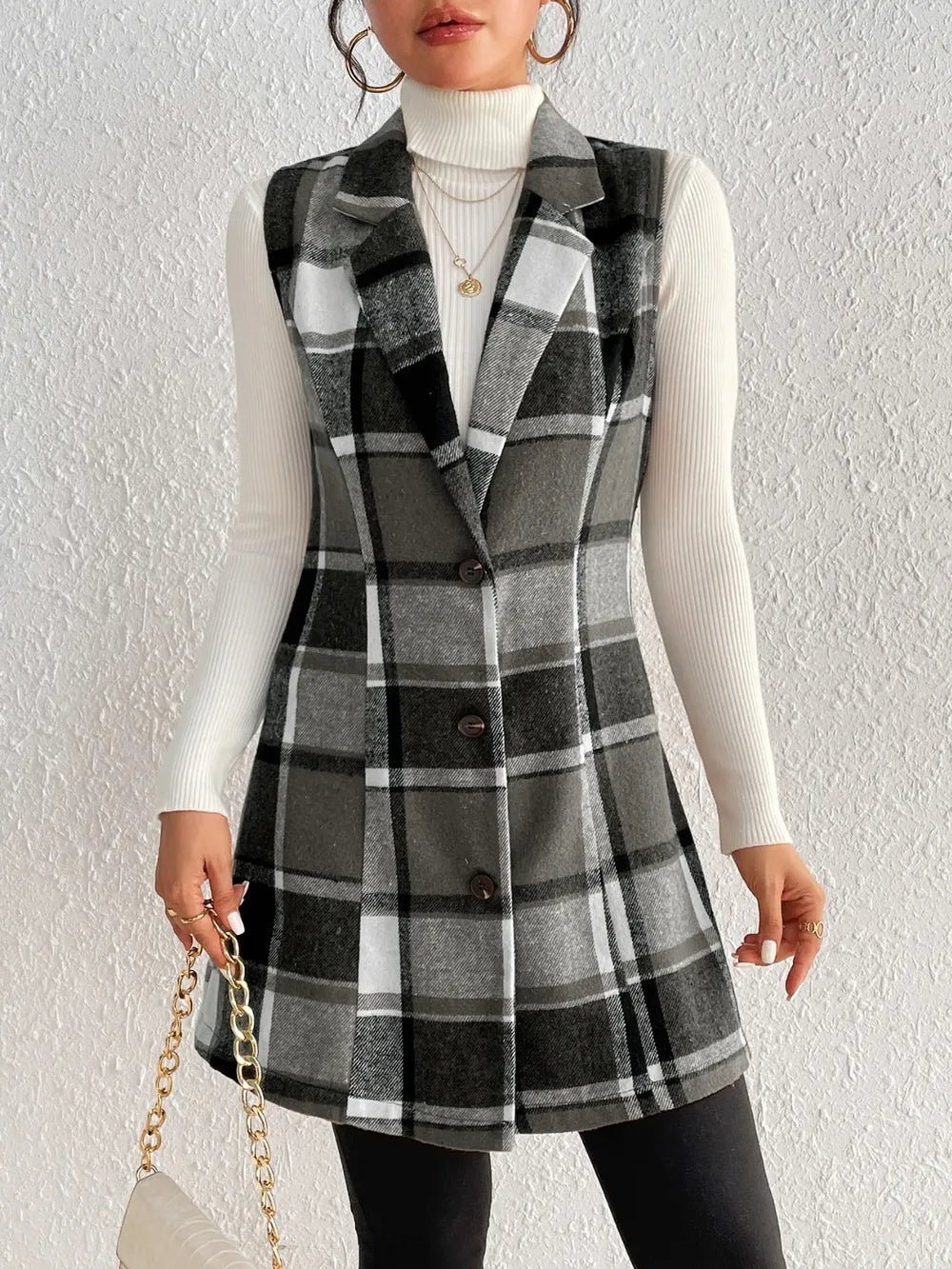 Honey Plaid Button-Up Vest