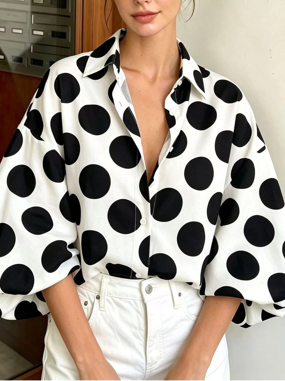 Polka Dot Puff Sleeve Shirt