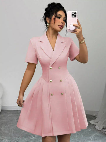 Double Breasted Pleated Blazer Dress