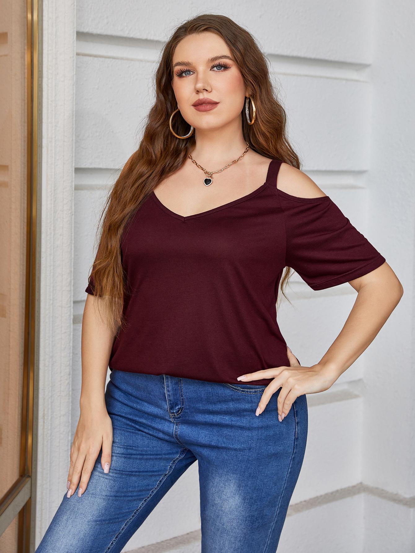 Plus Size V-Neck Cold-Shoulder Blouse selected from Blouse Bloom for Blouse Bloom: Soft Structure for Every Kind of Day