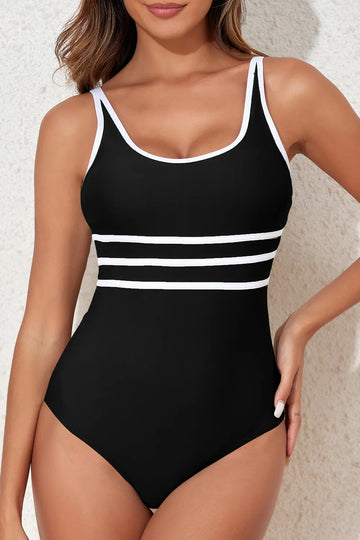 Contrast Trim Scoop Neck One Piece Swimwear