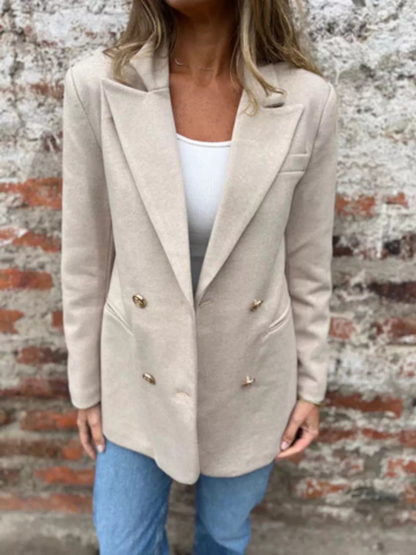 Full Size Double Breasted Long Sleeve Blazer Plus Size selected from Blazer Muse for The Blazer Effect: Structure, Ease, and Instant Polish