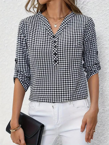 Gingham Button Detail Blouse