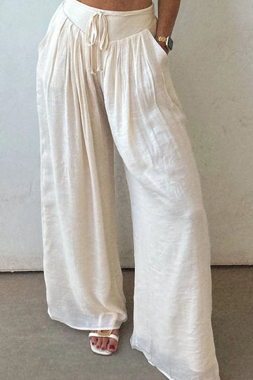 Tie Waist Pleated Wide Leg Pants