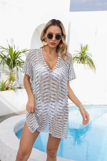 Angel Wings Openwork V Neck Short Sleeve Cover Up