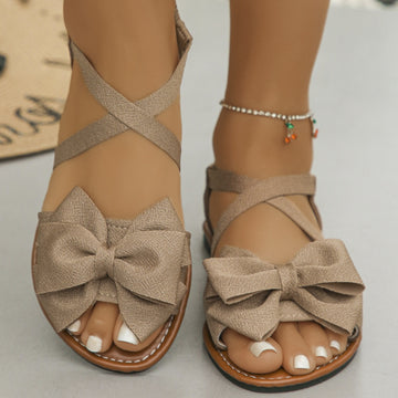 Bow Decor Crisscross Ankle Strap Sandals