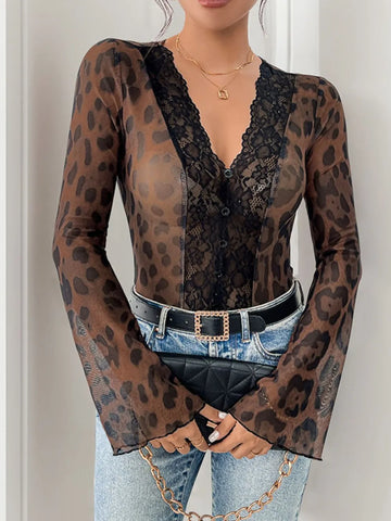 Perfee Leopard Lace Bodysuit
