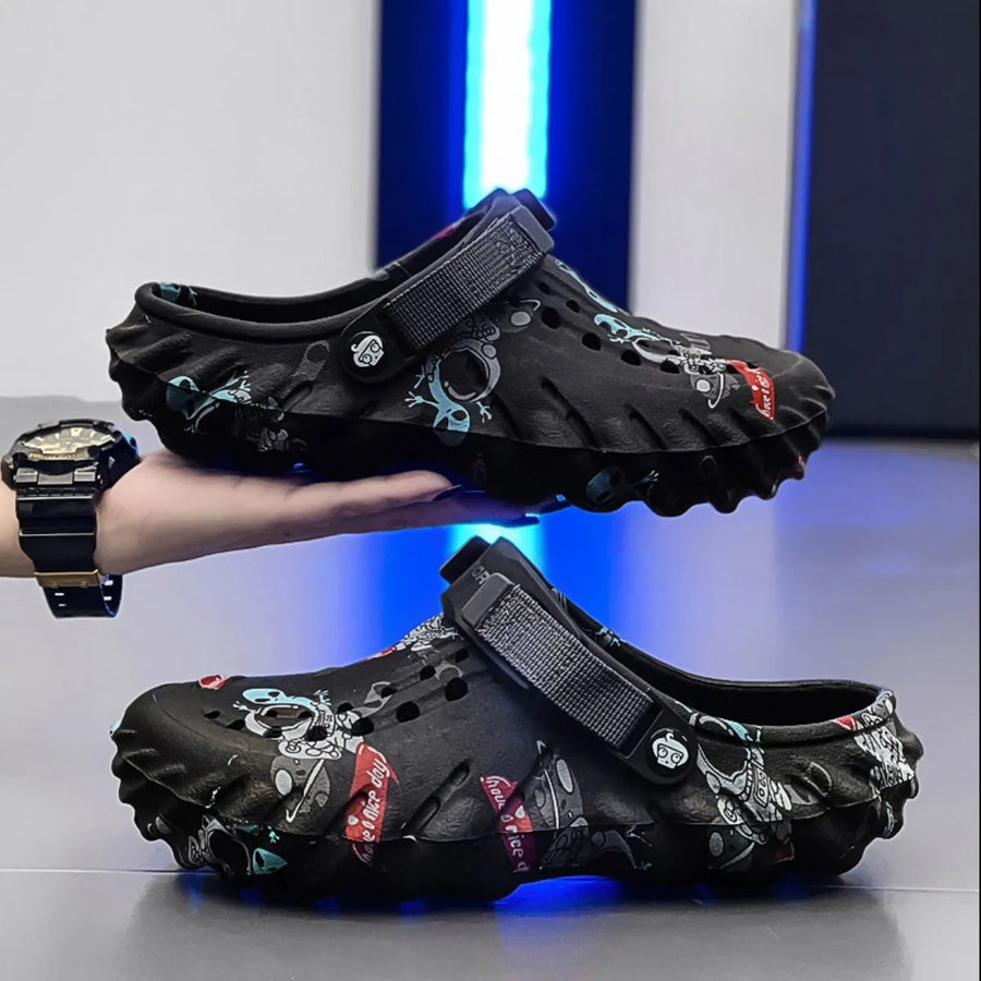 Graffiti Print Hollow Out Sandals