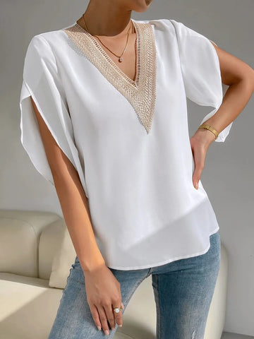 V Neck Short Sleeve Blouse