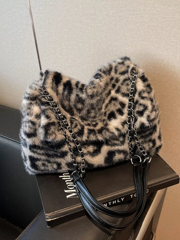 Leopard Plush Shoulder Bag