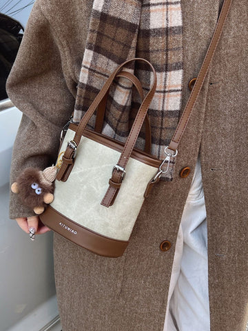 Two Tone Bucket Crossbody Bag