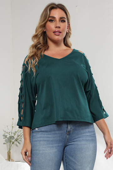 Plus Size Cutout 3/4-Sleeve Top