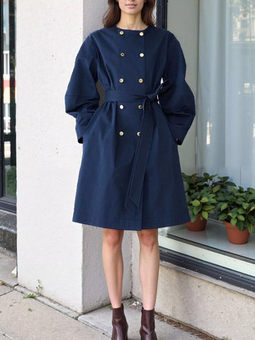 Double-Breasted Long Sleeve Trench Coat