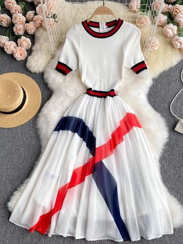Color Block Pleated Midi Dress