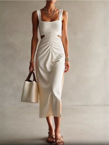 Ruched Cut-Out Midi Dress
