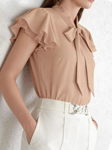 Tie Neck Ruffle Sleeve Blouse