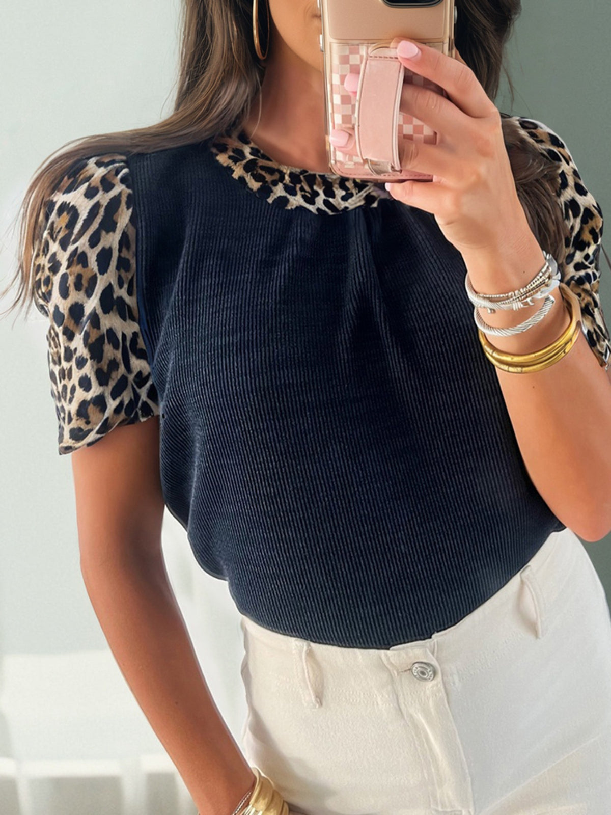 Leopard Short-Sleeve Blouse