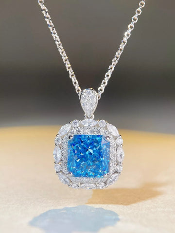 925 Sterling Silver Zircon Geometric Pendant Necklace