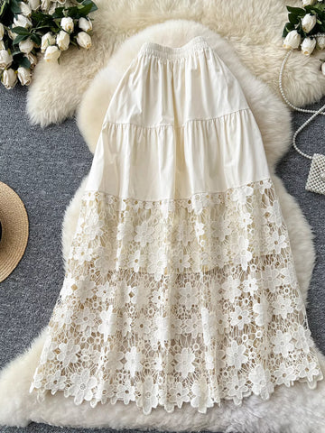 Lace Tiered Elastic Waist Skirt