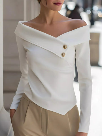 Off Shoulder Button Decor Blouse