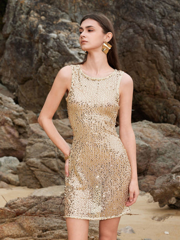 Sleeveless Sequin Mini Cover Up Dress