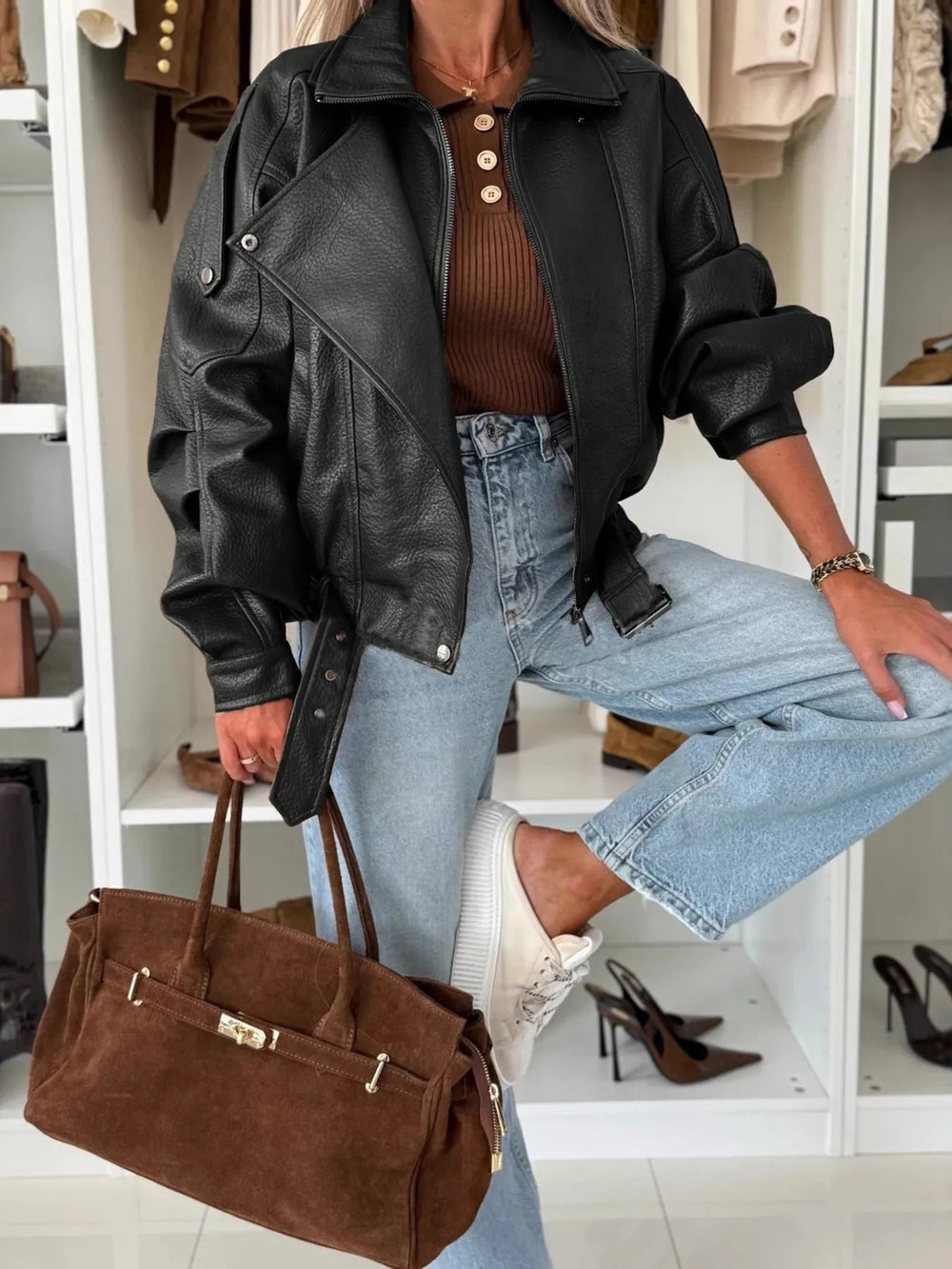 Leather Zip Up Jacket