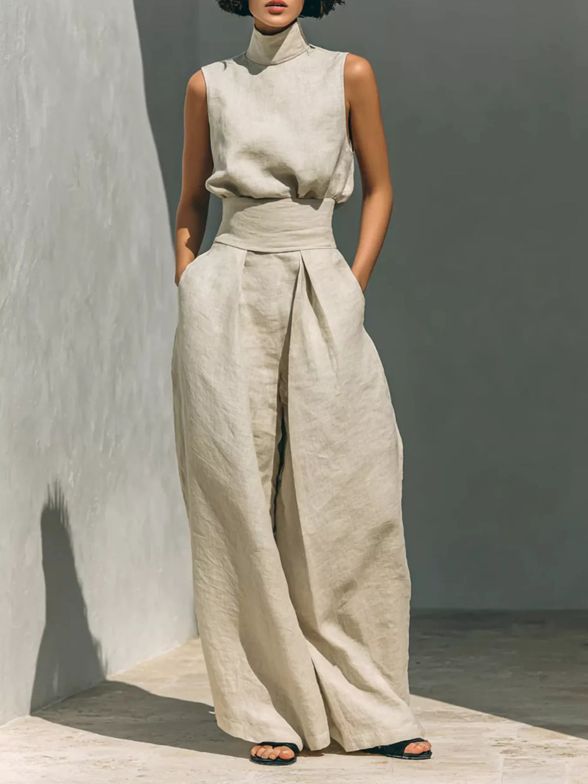 Full Size Sleeveless Wide-Leg Jumpsuit with Smocked Waist Plus Size