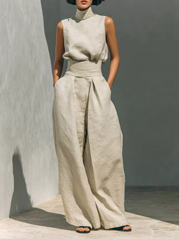 Full Size Sleeveless Wide-Leg Jumpsuit with Smocked Waist Plus Size