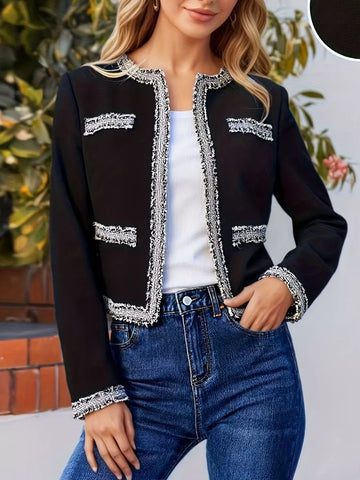 Tweed Trim Open Front Outerwear