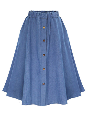 Full Size Button-Front Denim A-Line Skirt Plus Size