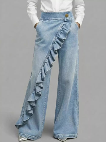 Full Size Ruffled Wide-Leg Jeans Plus Size