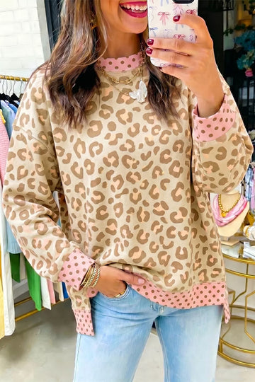 Leopard Print Sweatshirt with Polka Dot Accents
