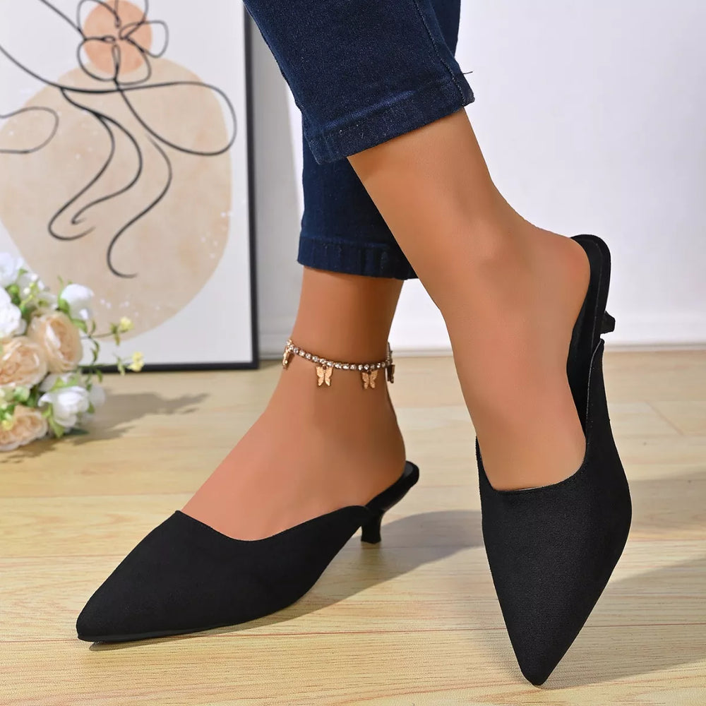 Pointed-Toe Kitten-Heel Pumps