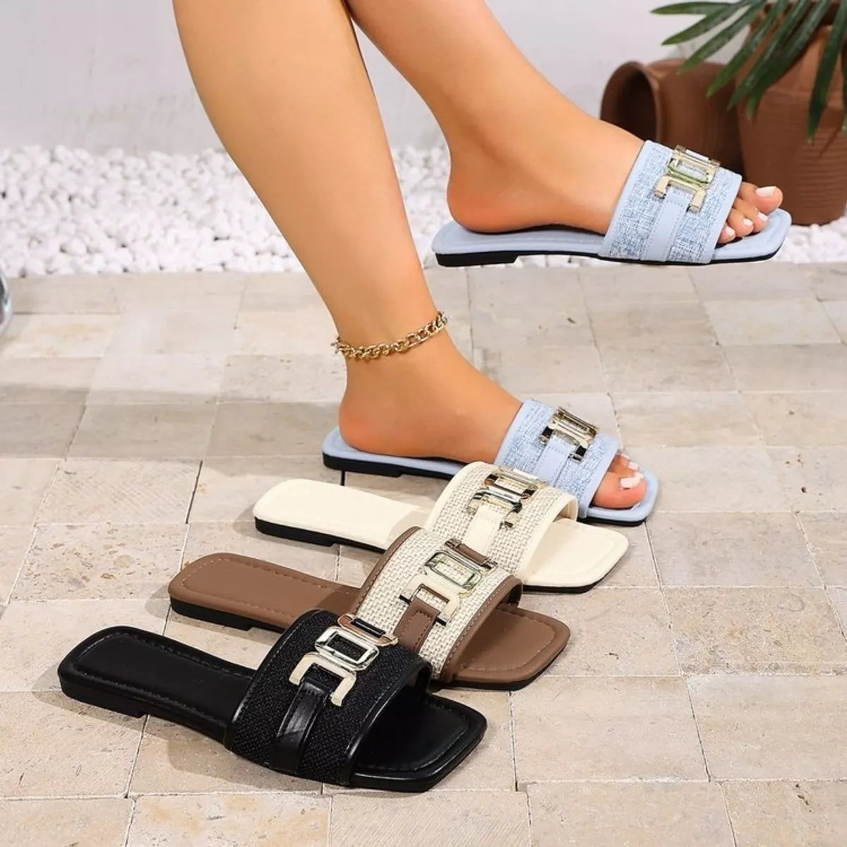 Open-Toe Flat Sandals