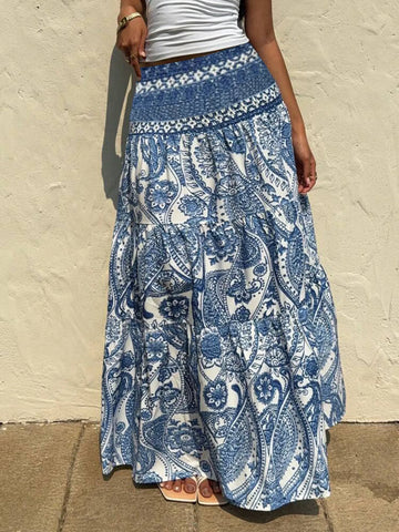 Printed Tiered Maxi Skirt