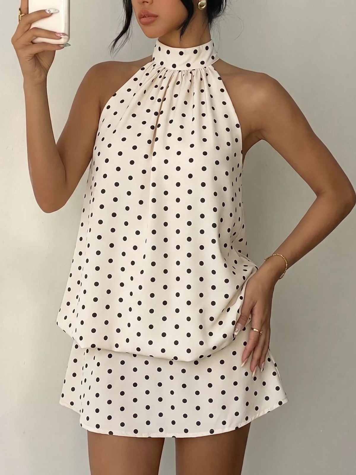 Polka Dot Halter Neck Mini Dress