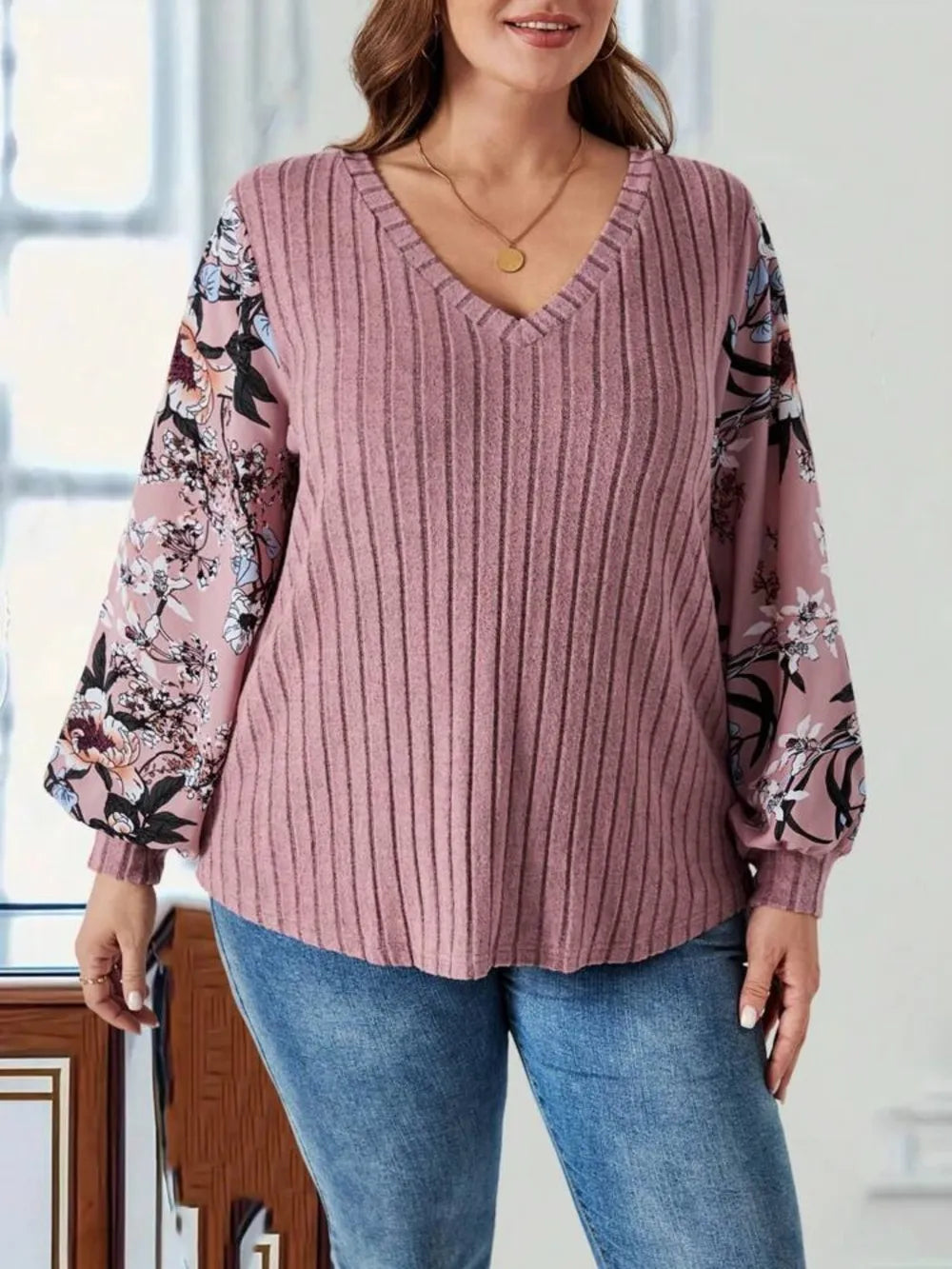 Plus Size Printed V-Neck Long Sleeve T-Shirt selected from Essential Tops for The Essential Top Edit: The Pieces That Build the Wardrobe